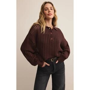 Z Supply Looking Glass Crochet Polo Sweater - Sandalwood NWT VARIOUS SIZES